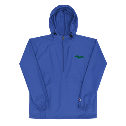 Michigan Upper Peninsula Packable Wind & Rain Jacket (w/ Green UP Outline)