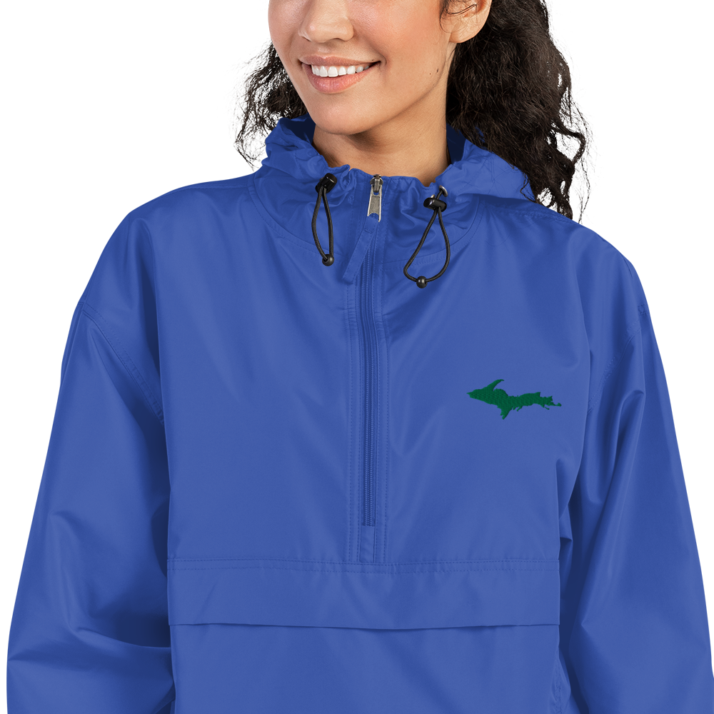 Michigan Upper Peninsula Packable Wind & Rain Jacket (w/ Green UP Outline)