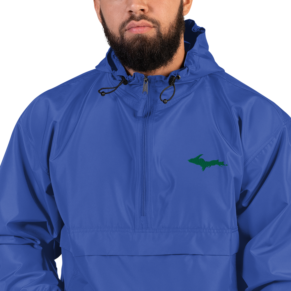 Michigan Upper Peninsula Packable Wind & Rain Jacket (w/ Green UP Outline)