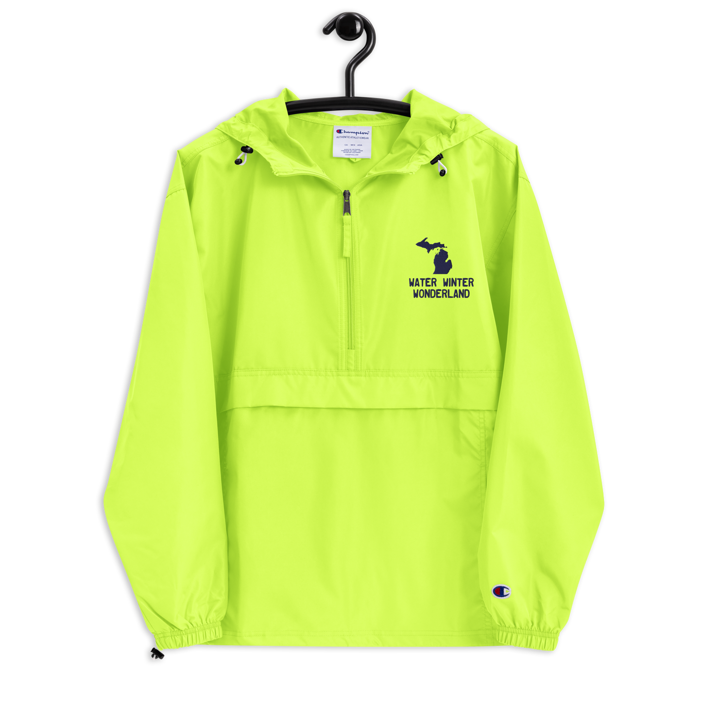 Michigan 'Water Winter Wonderland' Packable Wind & Rain Jacket | White/Navy Embroidery