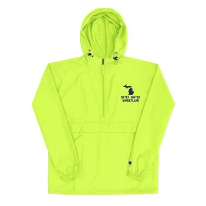 Michigan 'Water Winter Wonderland' Packable Wind & Rain Jacket | White/Navy Embroidery