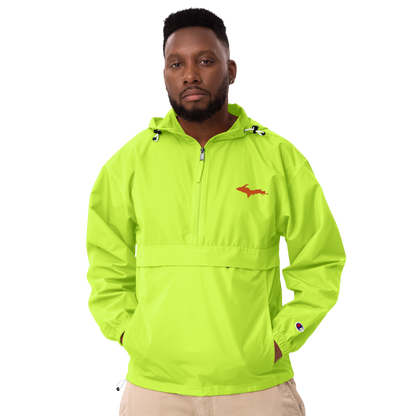 Michigan Upper Peninsula Packable Wind & Rain Jacket (w/ Orange UP Outline)