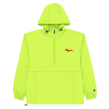 Michigan Upper Peninsula Packable Wind & Rain Jacket (w/ Orange UP Outline)