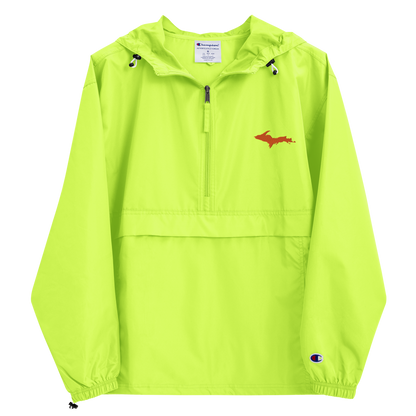 Michigan Upper Peninsula Packable Wind & Rain Jacket (w/ Orange UP Outline)