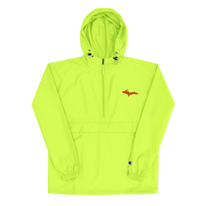 Michigan Upper Peninsula Packable Wind & Rain Jacket (w/ Orange UP Outline)