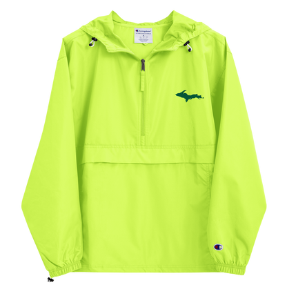 Michigan Upper Peninsula Packable Wind & Rain Jacket (w/ Green UP Outline)