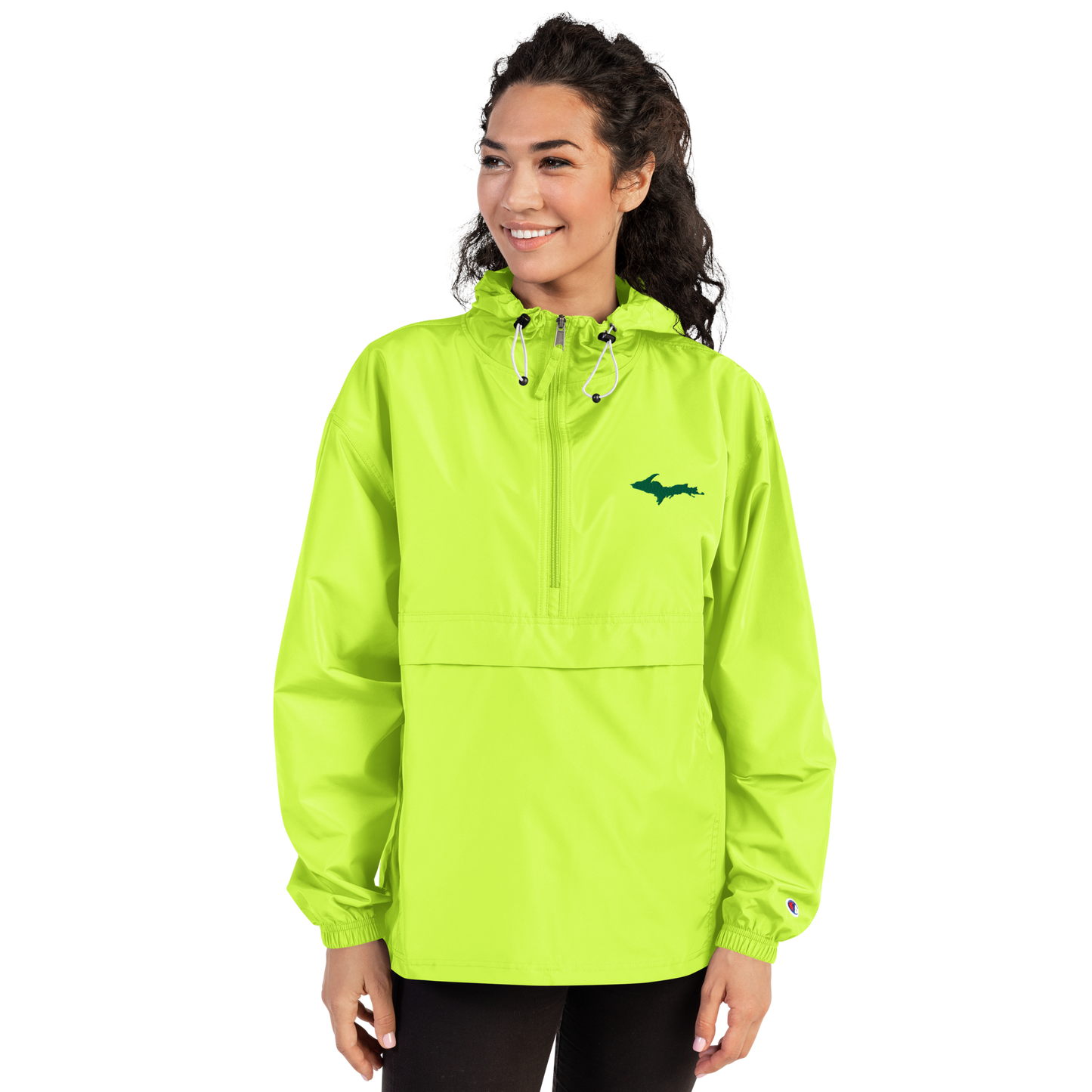 Michigan Upper Peninsula Packable Wind & Rain Jacket (w/ Green UP Outline)