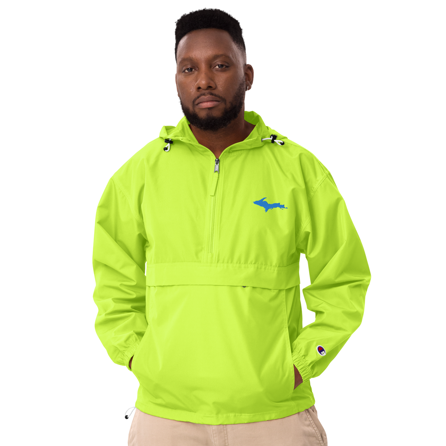 Michigan Upper Peninsula Packable Wind & Rain Jacket (w/ Azure UP Outline)