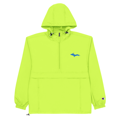 Michigan Upper Peninsula Packable Wind & Rain Jacket (w/ Azure UP Outline)