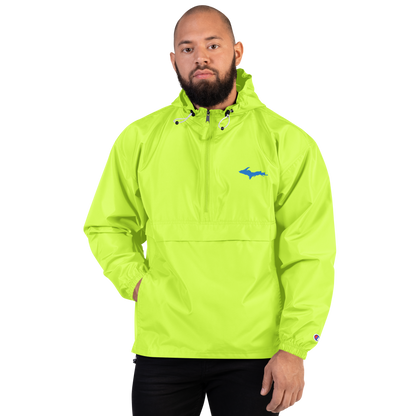 Michigan Upper Peninsula Packable Wind & Rain Jacket (w/ Azure UP Outline)