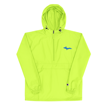 Michigan Upper Peninsula Packable Wind & Rain Jacket (w/ Azure UP Outline)