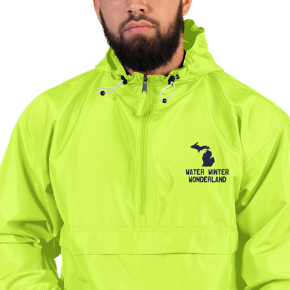 Michigan 'Water Winter Wonderland' Packable Wind & Rain Jacket | White/Navy Embroidery