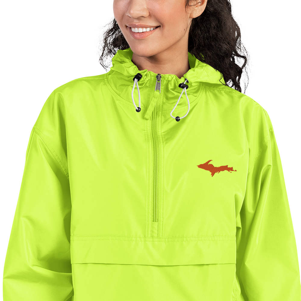 Michigan Upper Peninsula Packable Wind & Rain Jacket (w/ Orange UP Outline)