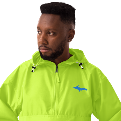 Michigan Upper Peninsula Packable Wind & Rain Jacket (w/ Azure UP Outline)