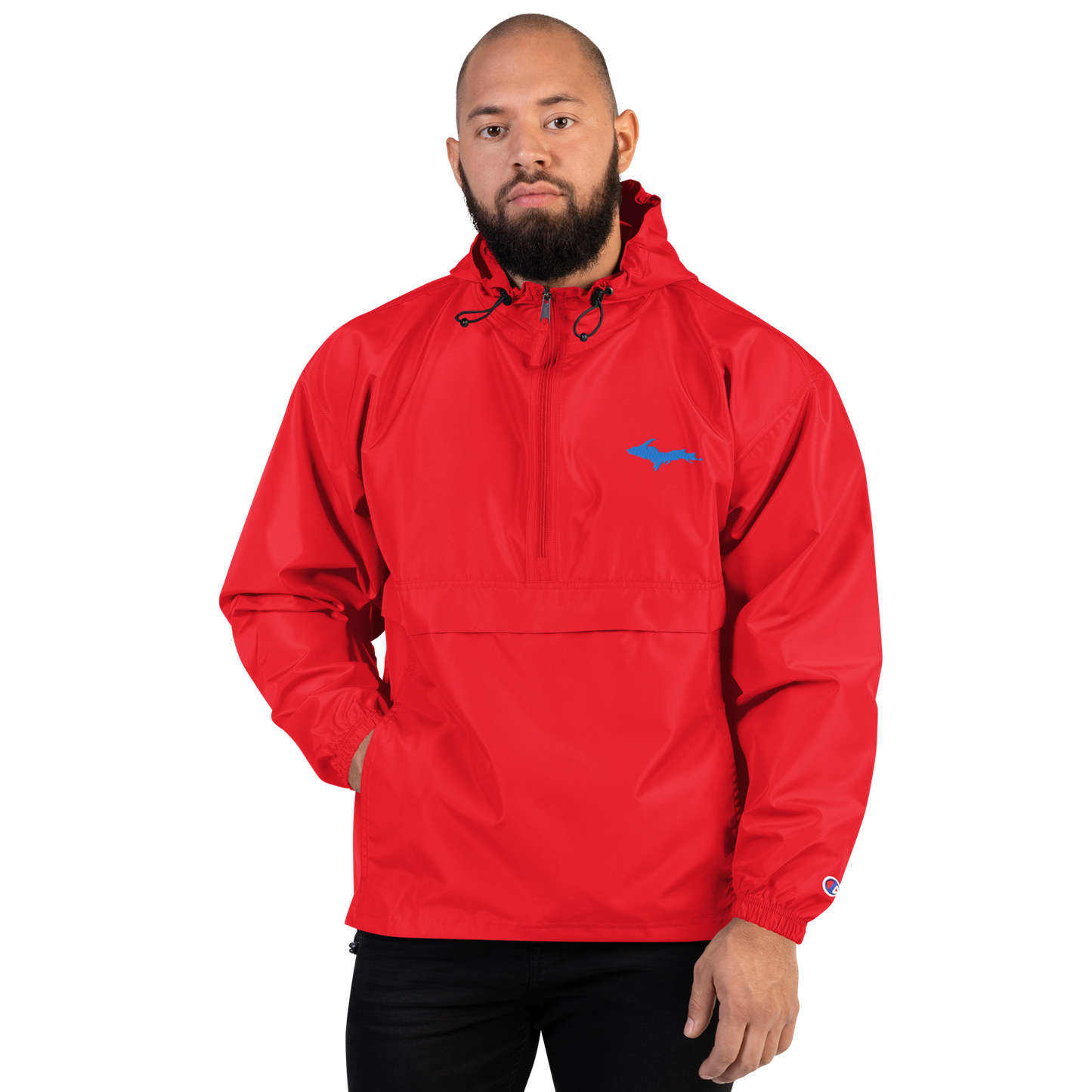 Michigan Upper Peninsula Packable Wind & Rain Jacket (w/ Azure UP Outline)