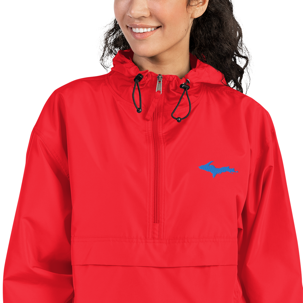 Michigan Upper Peninsula Packable Wind & Rain Jacket (w/ Azure UP Outline)