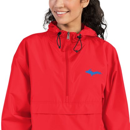 Michigan Upper Peninsula Packable Wind & Rain Jacket (w/ Azure UP Outline)