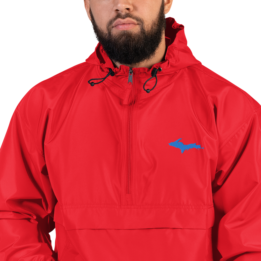 Michigan Upper Peninsula Packable Wind & Rain Jacket (w/ Azure UP Outline)