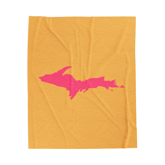 Michigan Upper Peninsula Plush Blanket (w/ Pink UP Outline) | Citrine