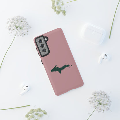 Michigan Upper Peninsula Tough Phone Case (Cherry Blossom Pink w/ Green UP Outline) | Samsung & Pixel Android