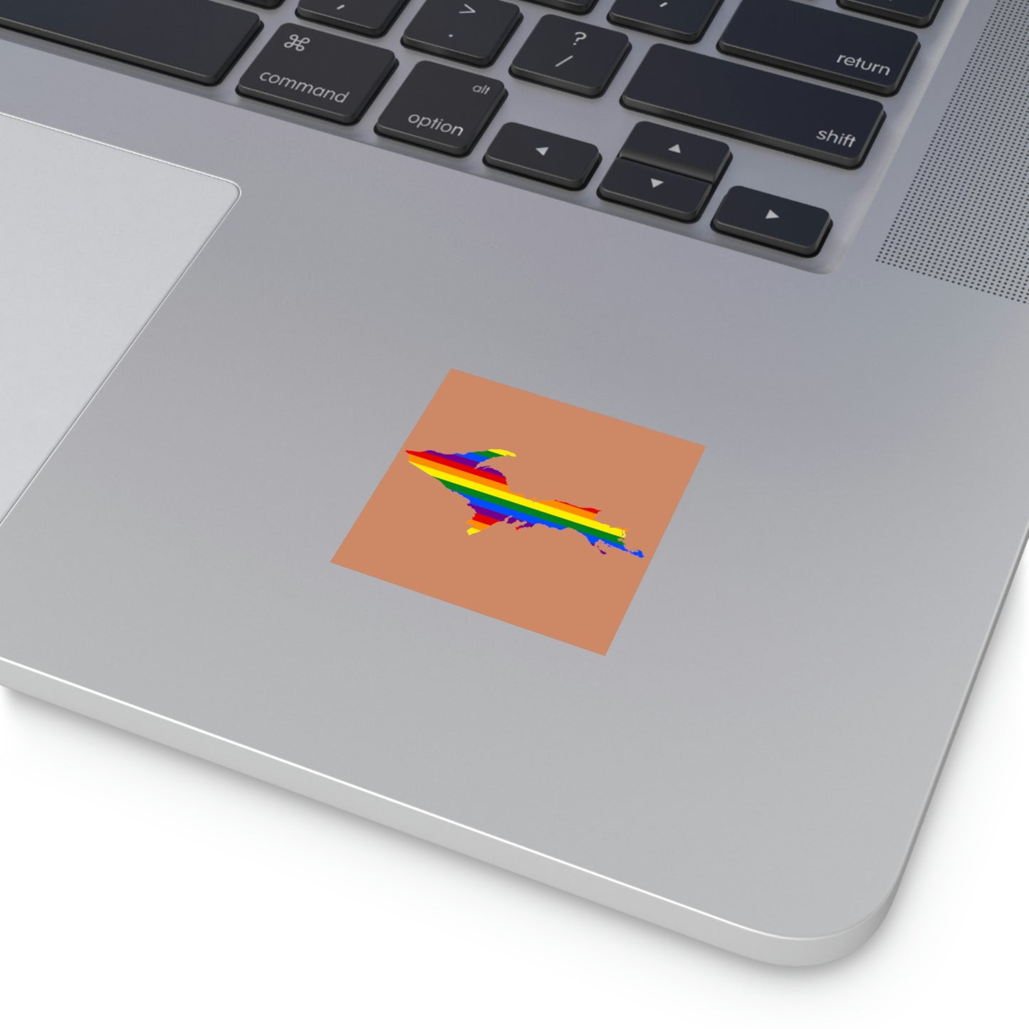 Michigan Upper Peninsula Square Sticker (Copper Color w/ UP Pride Flag Outline) | Indoor/Outdoor