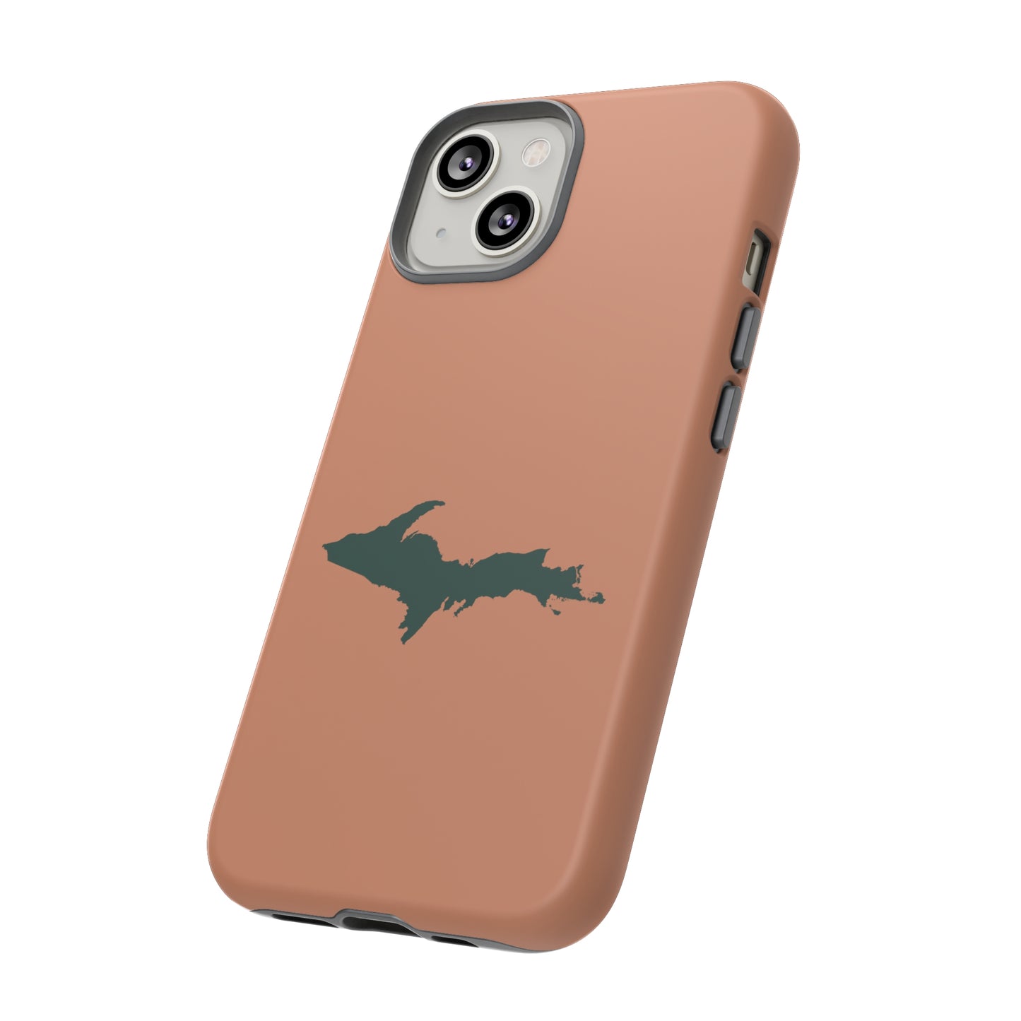 Michigan Upper Peninsula Tough Phone Case (Copper Color w/ Green UP Outline) | Apple iPhone