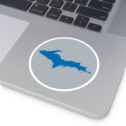 Michigan Upper Peninsula Round Stickers (Silver w/ Azure UP Outline) | Indoor\Outdoor