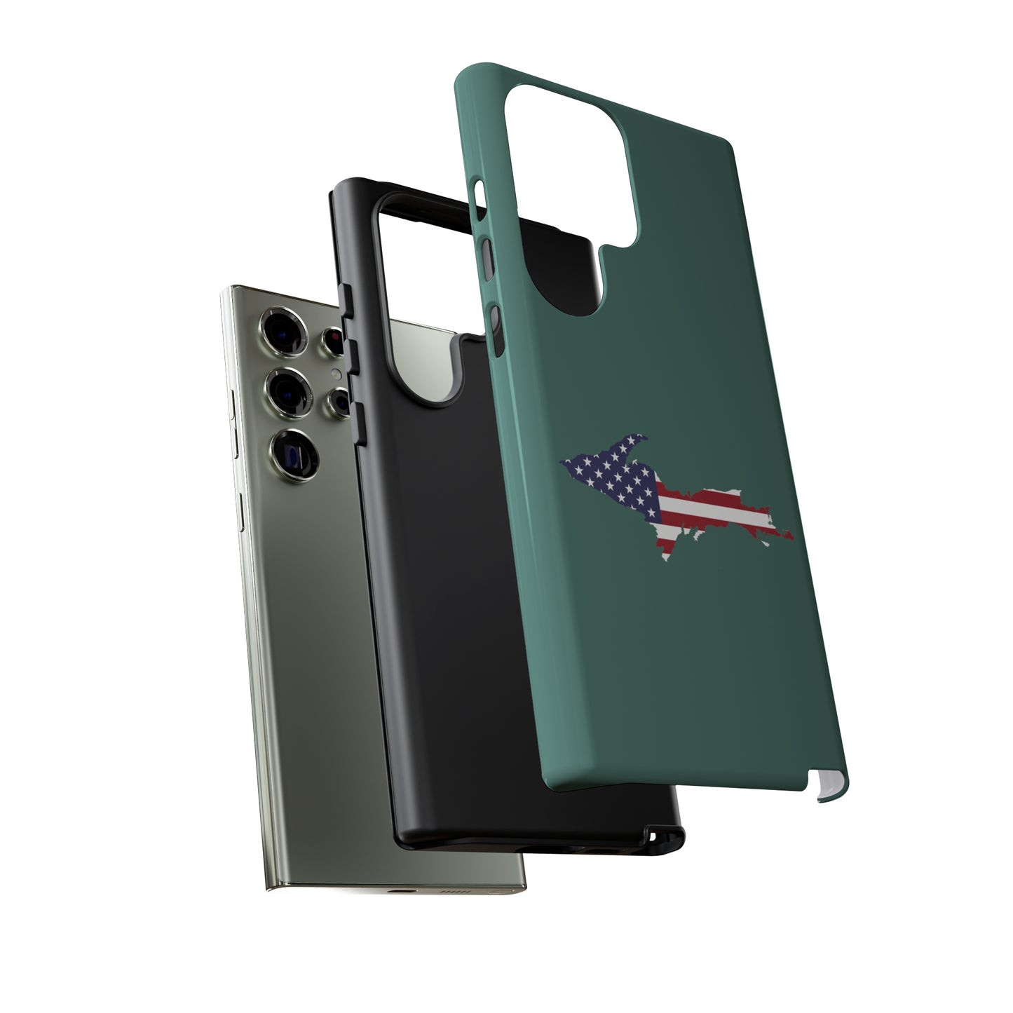 Michigan Upper Peninsula Tough Phone Case (Copper Green w/ UP USA Flag Outline) | Samsung & Pixel Android