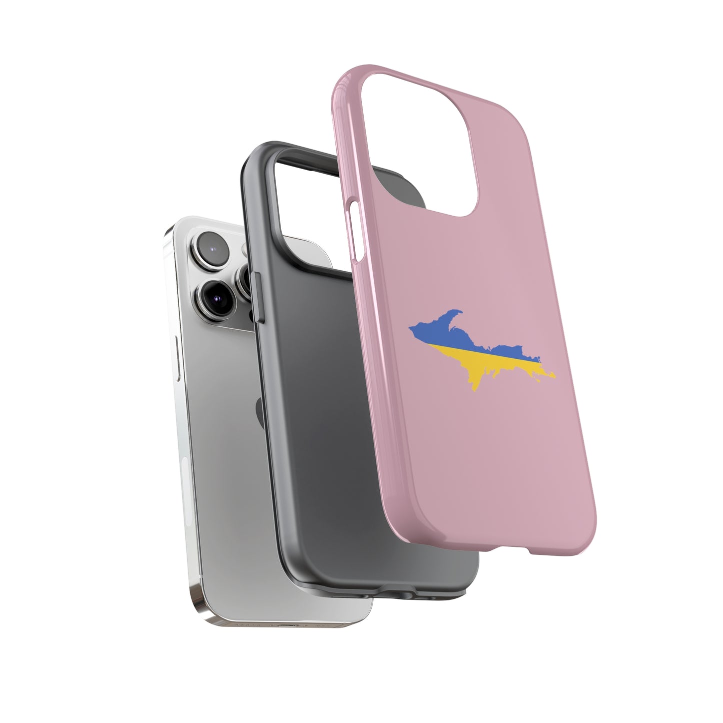 Michigan Upper Peninsula Tough Phone Case (Pink w/ UP Ukraine Flag Outline) | Apple iPhone