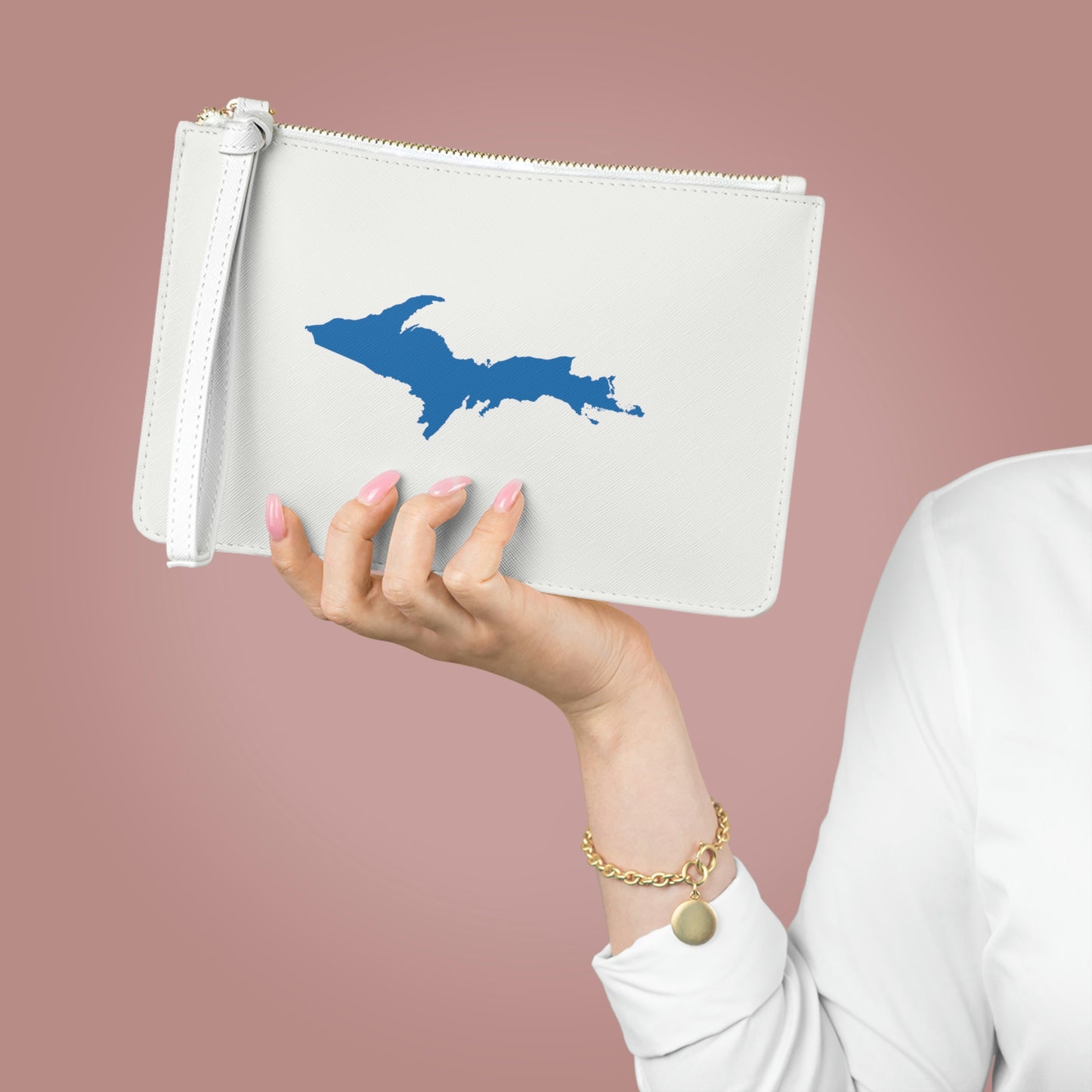 Michigan Upper Peninsula Clutch Bag (Birch Bark White w/ Azure UP Outline)