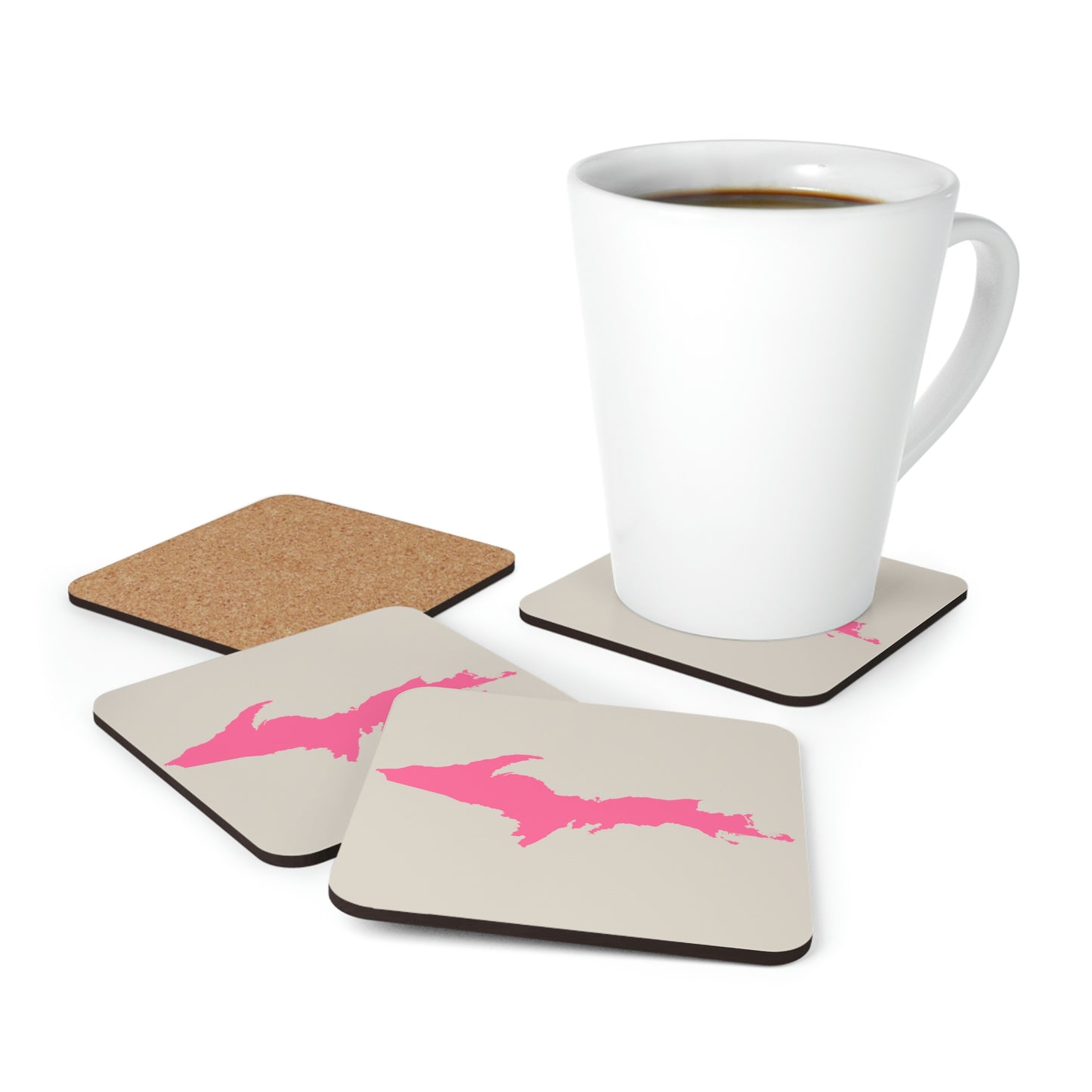 Michigan Upper Peninsula Coaster Set (Canvas Color w/ Pink UP Outline) | Corkwood - 4 pack