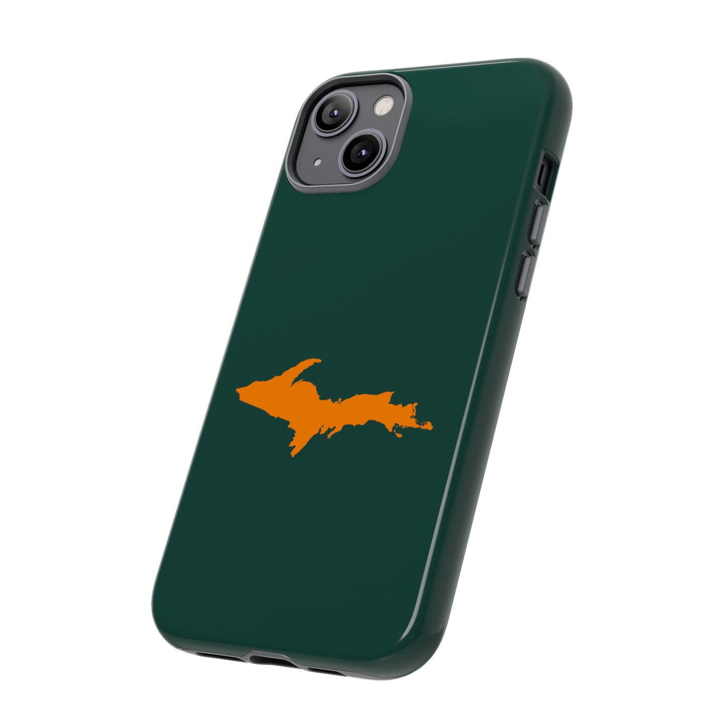 Michigan Upper Peninsula Tough Phone Case (Green w/ Orange UP Outline) | Apple iPhone