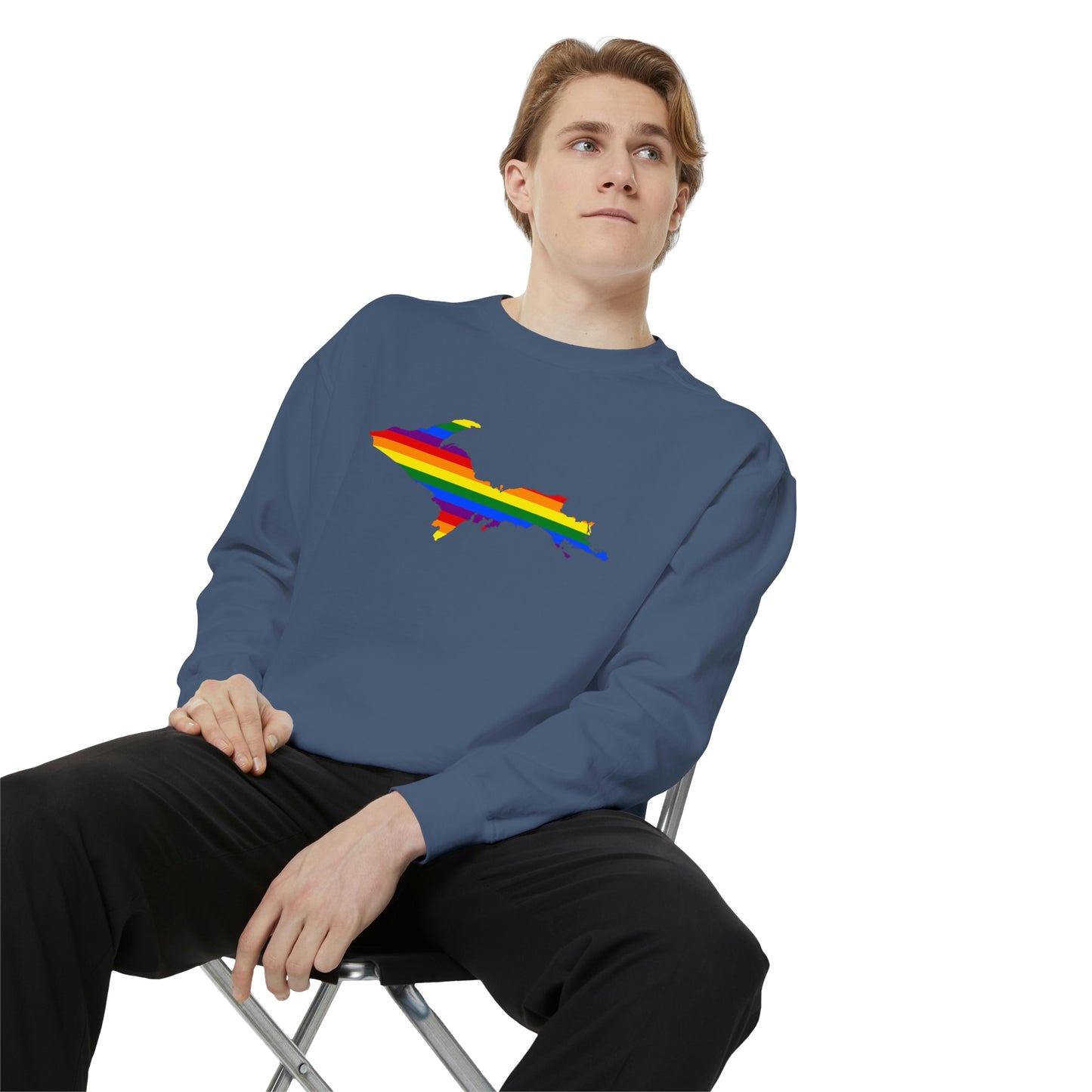 Michigan Upper Peninsula Sweatshirt (w/ UP Pride Flag Outline) | Unisex Garment Dyed