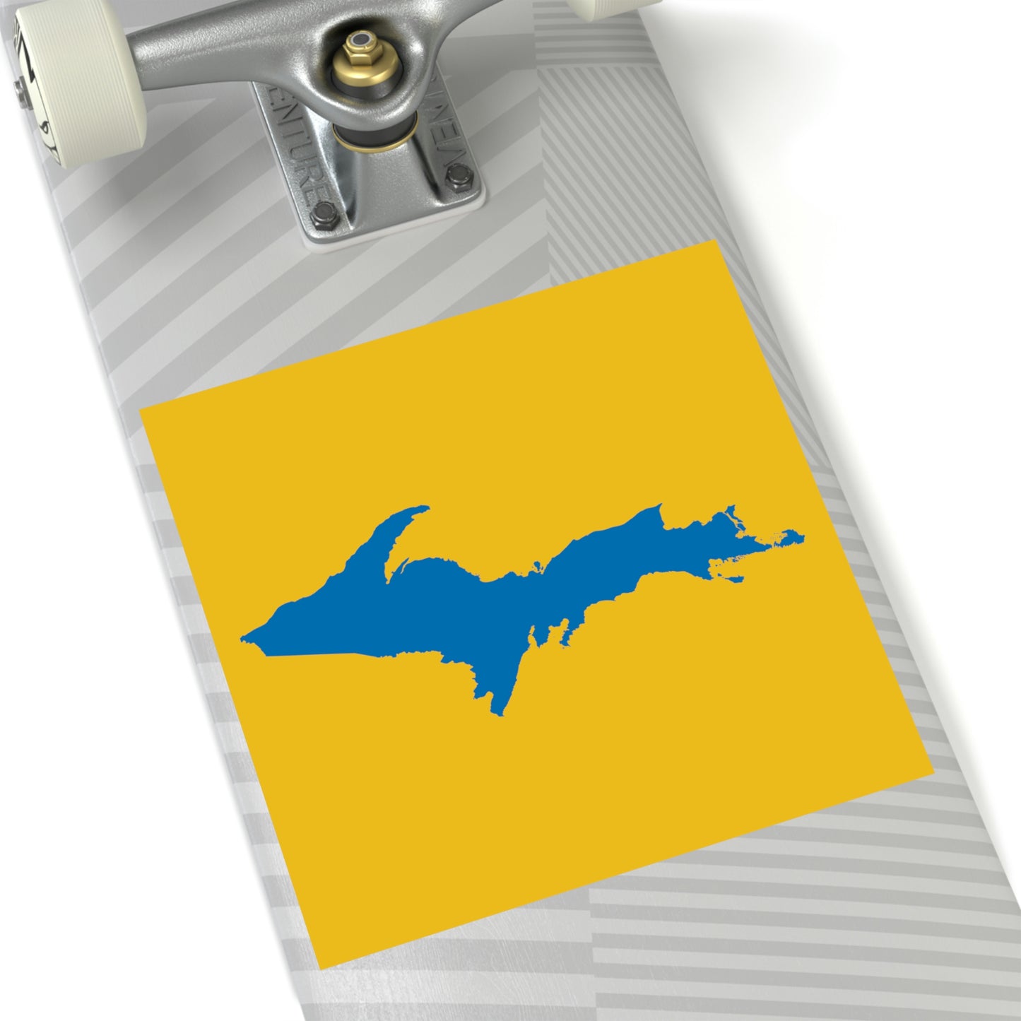 Michigan Upper Peninsula Square Sticker (Gold w/ Azure UP Outline) | Indoor/Outdoor