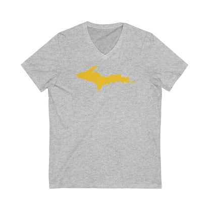 Michigan Upper Peninsula T-Shirt (w/ Gold UP Outline) | Unisex V-Neck