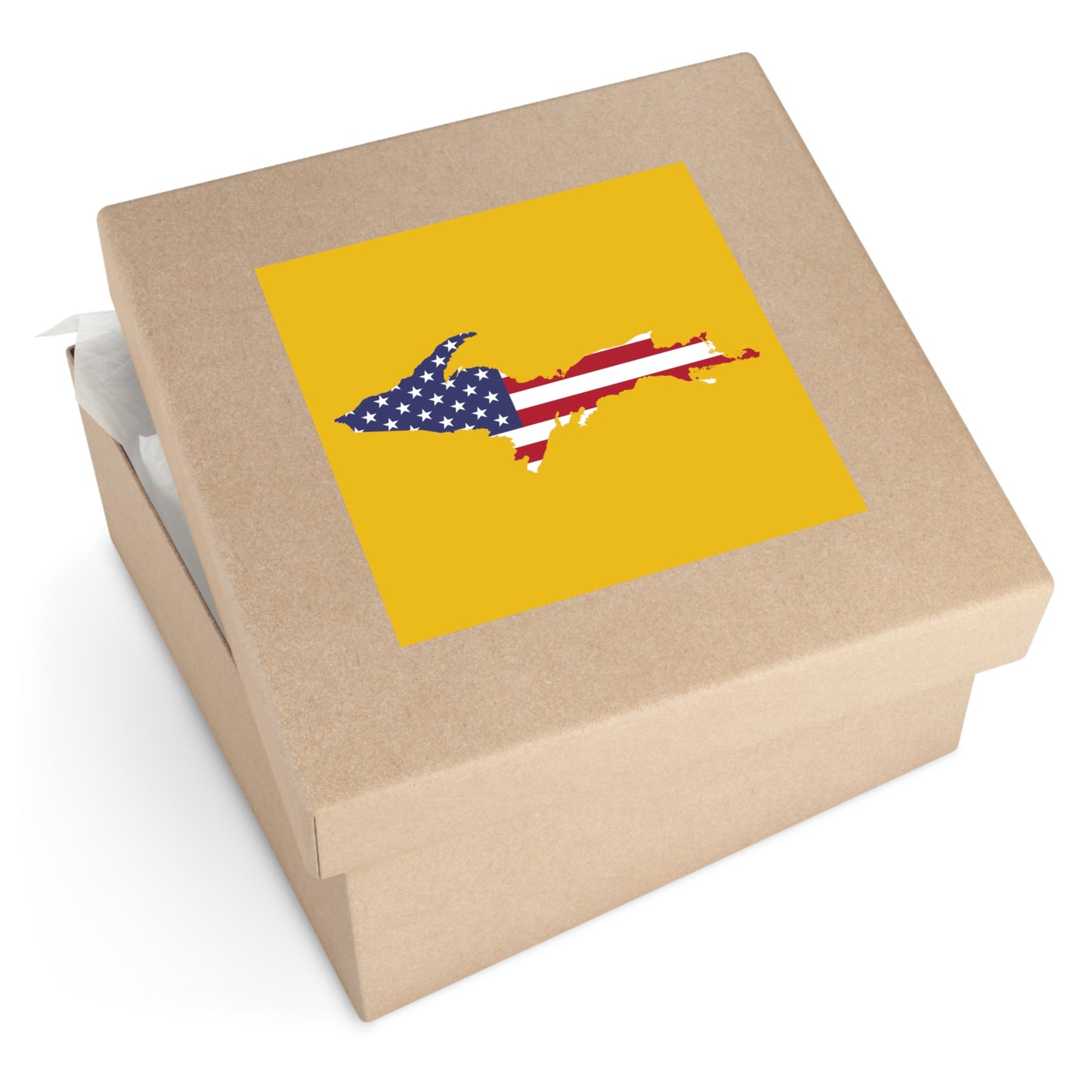 Michigan Upper Peninsula Square Sticker (Gold w/ UP USA Flag Outline) | Indoor/Outdoor