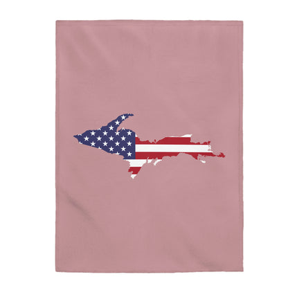 Michigan Upper Peninsula Plush Blanket (w/ UP USA Flag Outline) | Cherry Blossom Pink