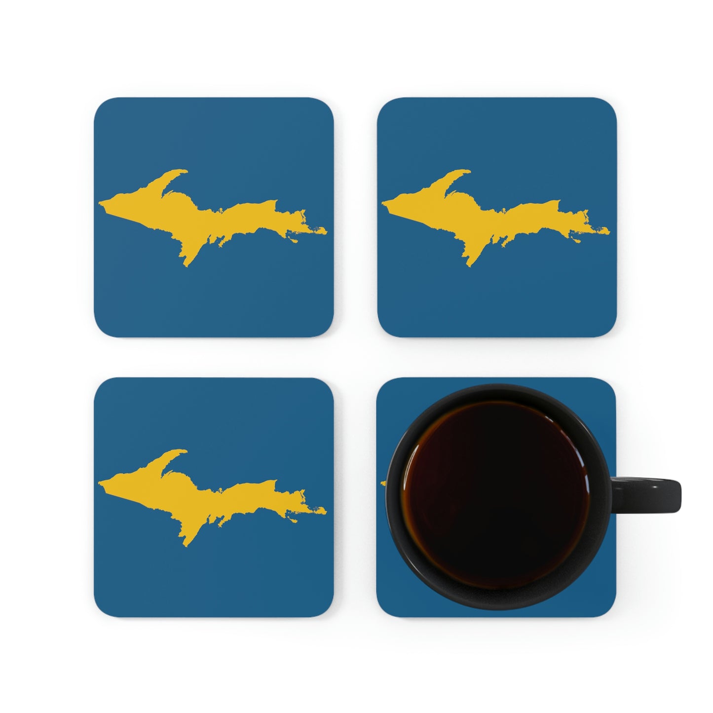 Michigan Upper Peninsula Coaster Set (Blueberry w/ Gold UP Outline) | Corkwood - 4 pack