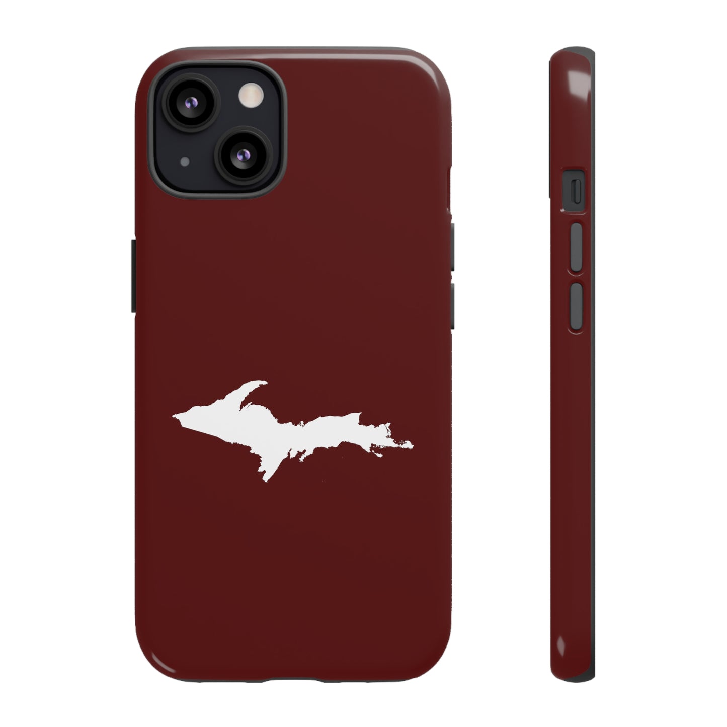 Michigan Upper Peninsula Tough Phone Case (Cherrywood Red w/ UP Outline) | Apple iPhone