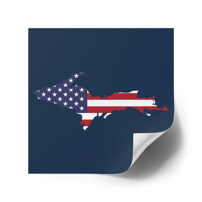 Michigan Upper Peninsula Square Sticker (Navyw/ UP USA Flag Outline) | Indoor/Outdoor