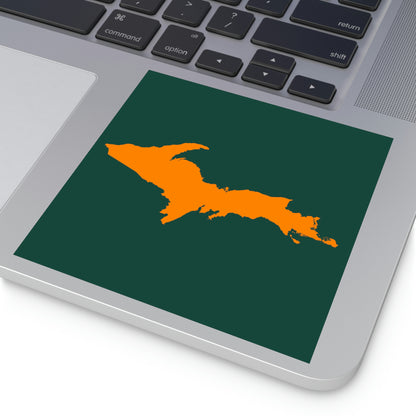 Michigan Upper Peninsula Square Sticker (Green w/ Orange UP Outline) | Indoor/Outdoor