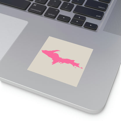 Michigan Upper Peninsula Square Sticker (Canvas Color w/ Pink UP Outline) | Indoor/Outdoor