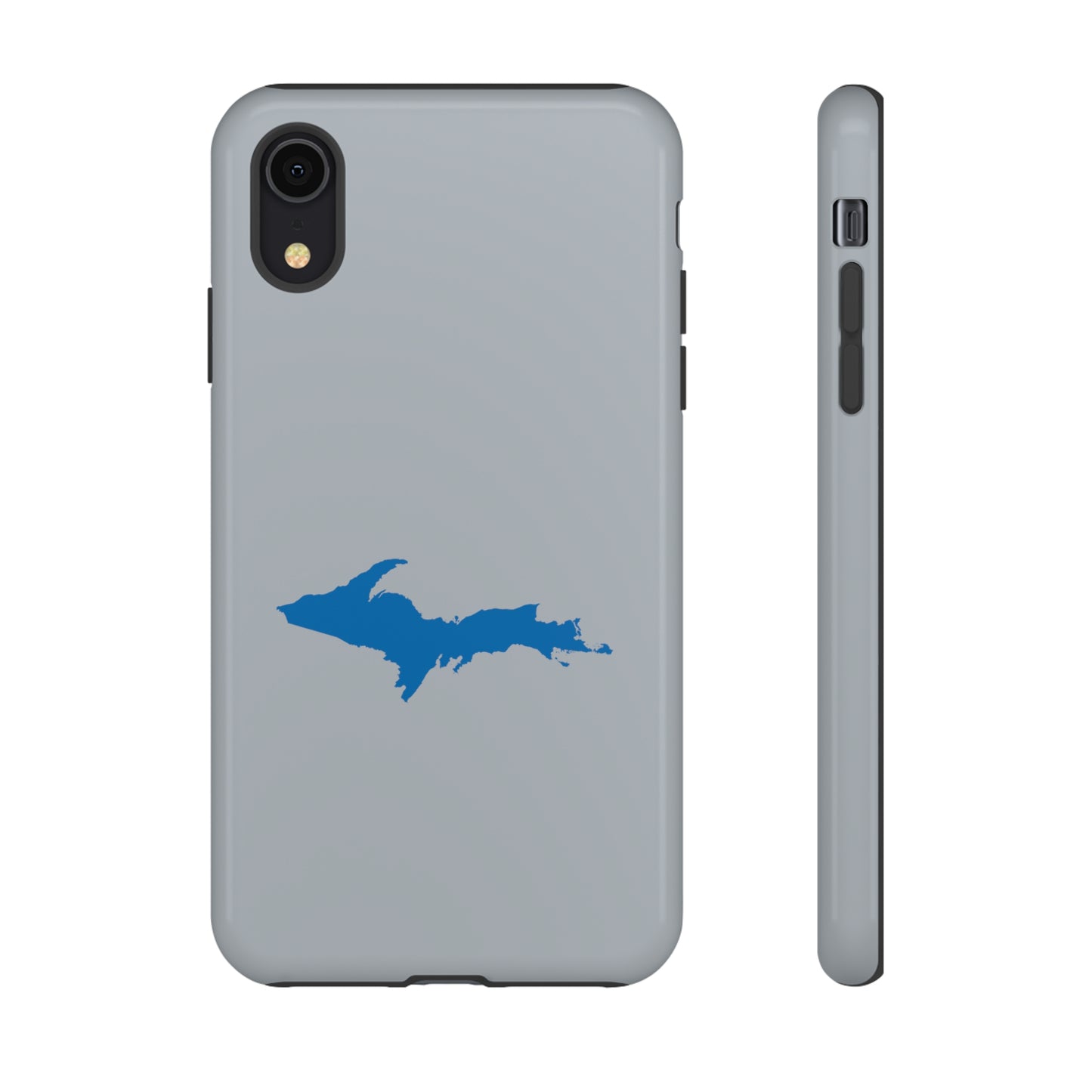 Michigan Upper Peninsula Tough Phone Case (Silver w/ Azure UP Outline) | Apple iPhone