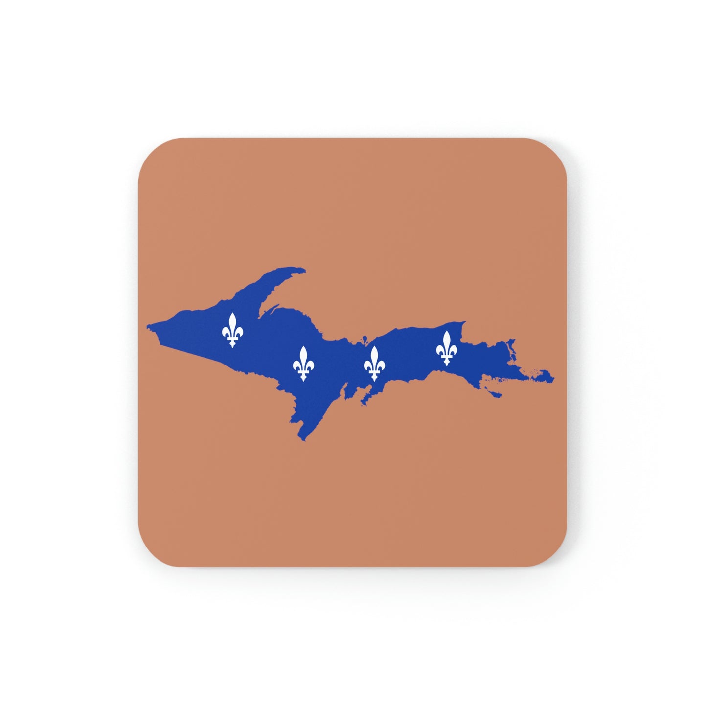 Michigan Upper Peninsula Coaster Set (Copper Color w/ UP Quebec Flag Outline) | Corkwood - 4 pack