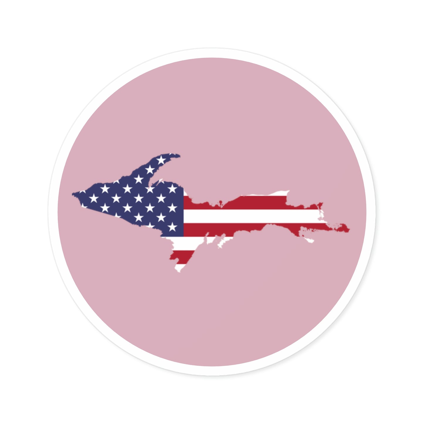 Michigan Upper Peninsula Round Stickers (Pink w/ UP USA Flag Outline) | Indoor\Outdoor