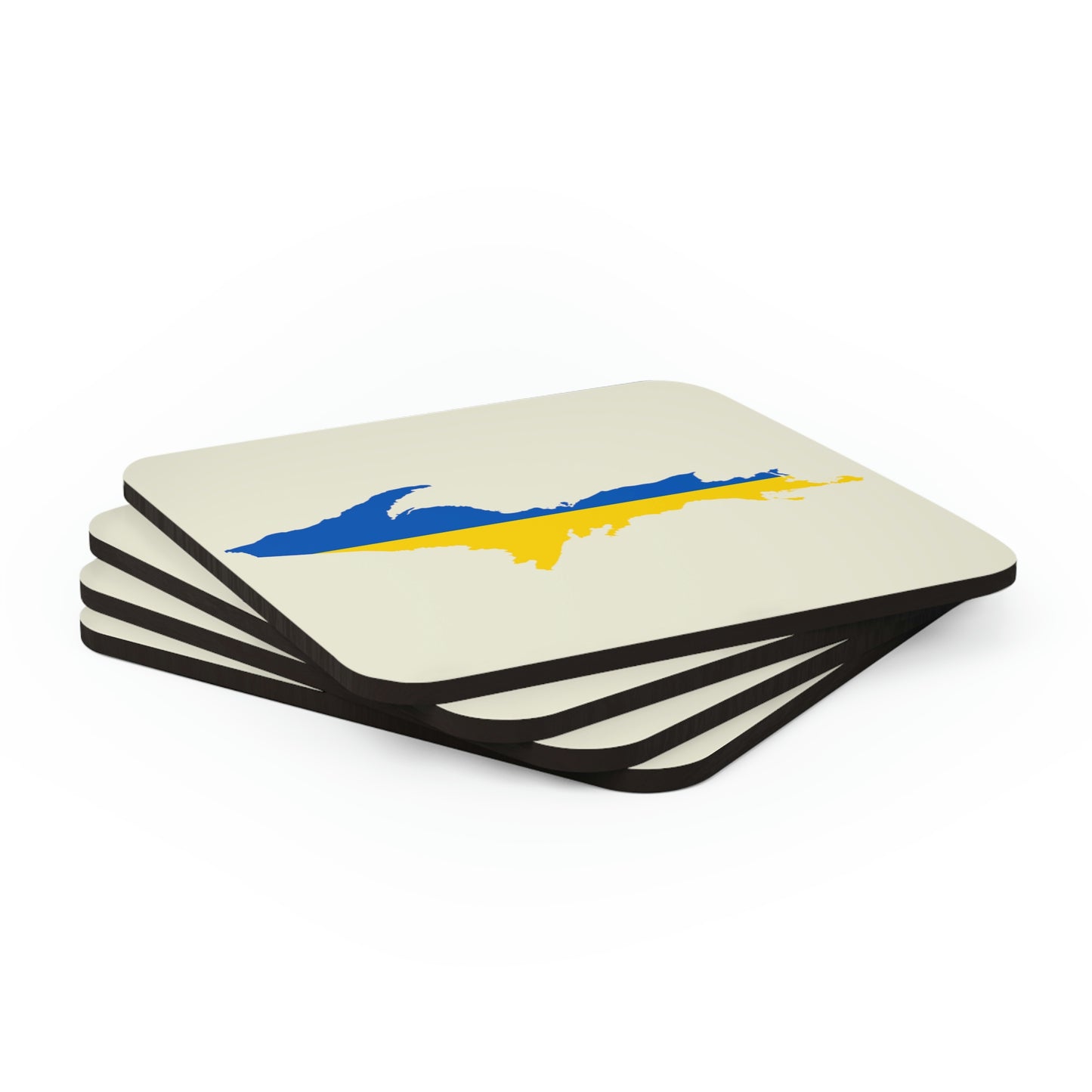 Michigan Upper Peninsula Coaster Set (Ivory Color w/ UP Ukraine Flag Outline) | Corkwood - 4 pack