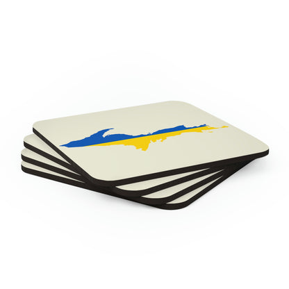 Michigan Upper Peninsula Coaster Set (Ivory Color w/ UP Ukraine Flag Outline) | Corkwood - 4 pack