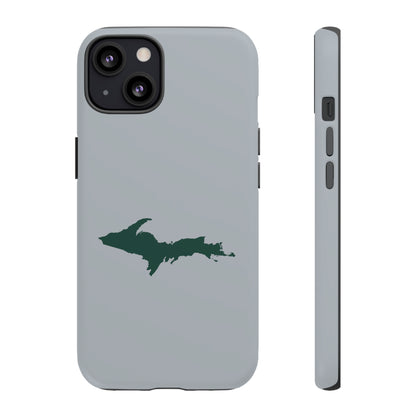 Michigan Upper Peninsula Tough Phone Case (Silver w/ Green UP Outline) | Apple iPhone