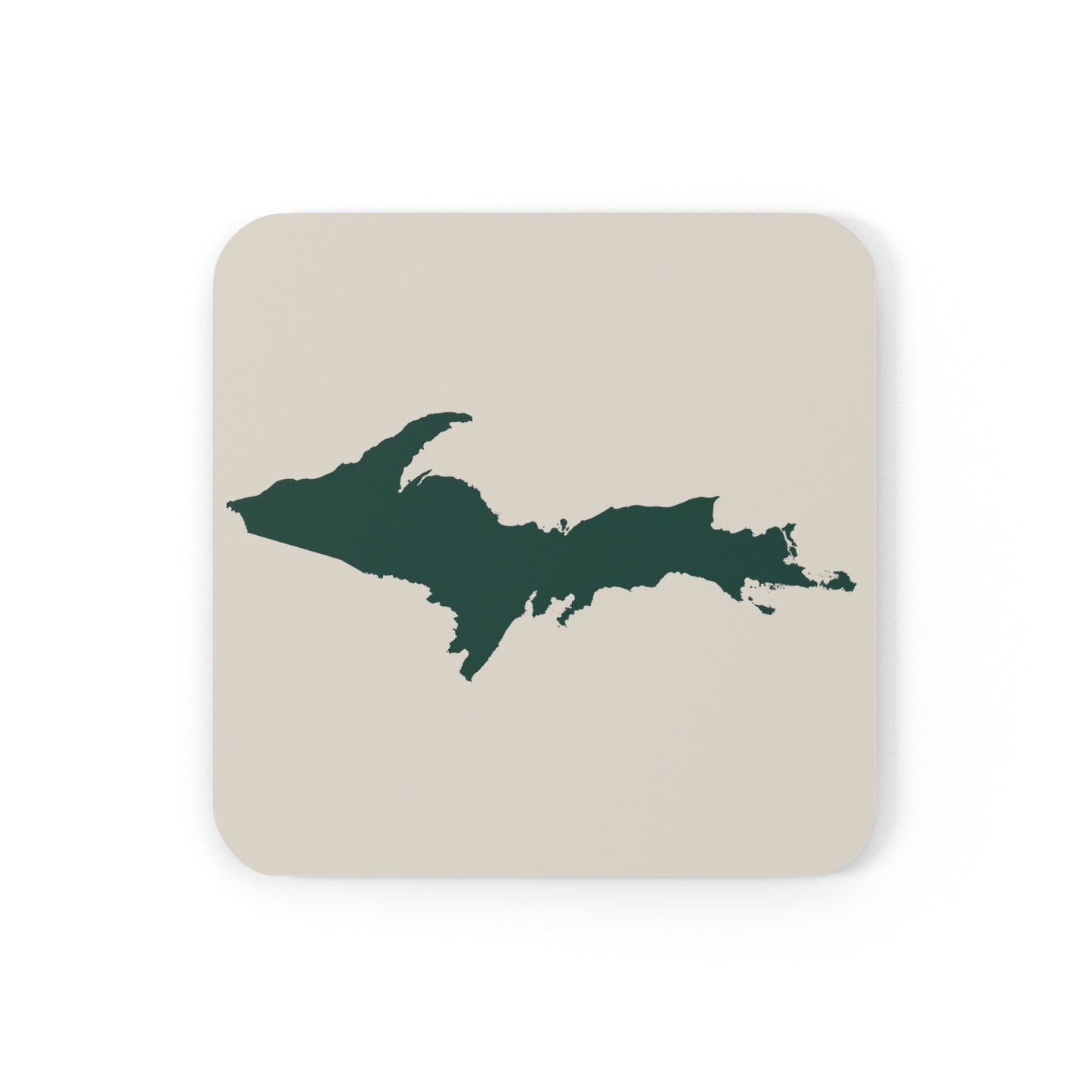 Michigan Upper Peninsula Coaster Set (Canvas Color w/ Green UP Outline) | Corkwood - 4 pack