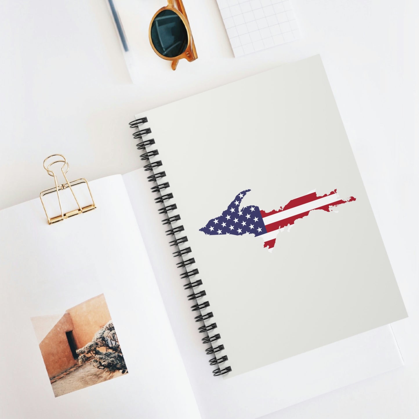 Michigan Upper Peninsula Spiral Notebook (w/ UP USA Flag Outline) | Birch Bark White